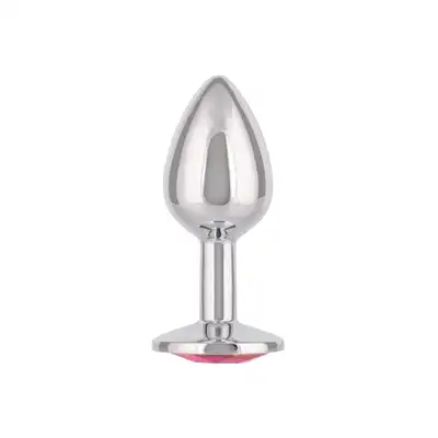 CalExotics - Jewel Small Rose Plug. Niewielki korek analny z różowym kryształkiem, srebrny i gładki plug o opływowym kształcie
