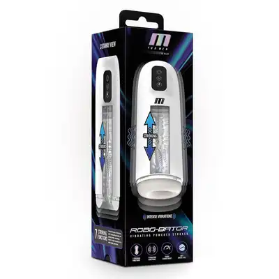 M for Men - Robo-Bator White. Męski masturbator z funkcją wibracji i posuwu, wyposażony w rozkoszny tryb Turbo Climax Boost