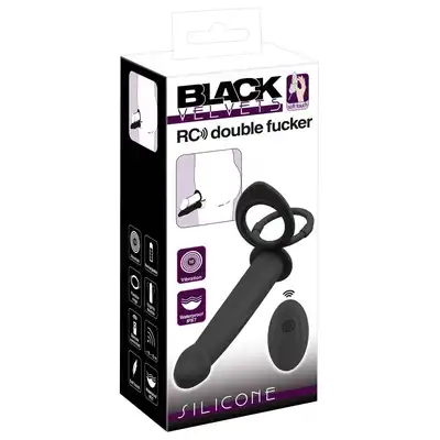 Black Velvets - Vibrating RC Double Fucker. Strapon męski, analny wibrator z pierścieniem na penisa i jądra, zapewniające intensywne doznania podwójnej penetracji