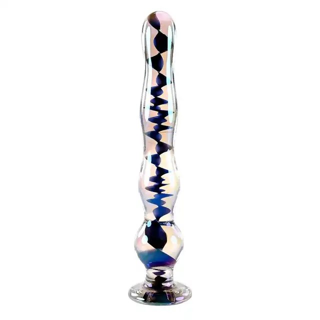 Playboy - Jewels Wand. Eleganckie szklane dildo z wąską końcówką i stopniowanymi koralikami, z kryształowym opalizującym wykończeniem