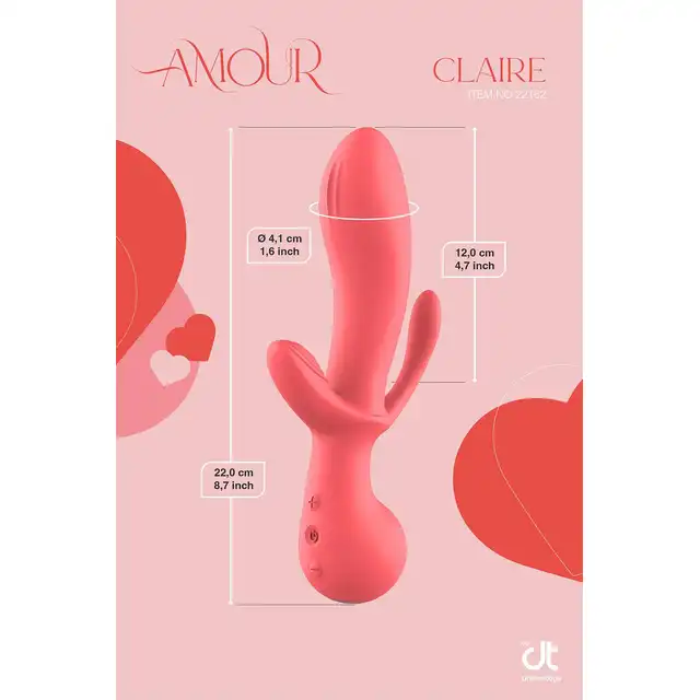 Amour – Triple Pleasure Vibe Claire. Różowy, potrójny wibrator do stymulacji waginalnej, analnej oraz łechtaczkowej