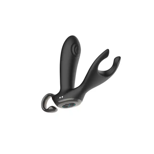 B-Series - Dual Tapping Anal Vibrator USB. Czarny silikonowy masażer prostaty z możliwością stymulacji jąder. Niesamowite doznania