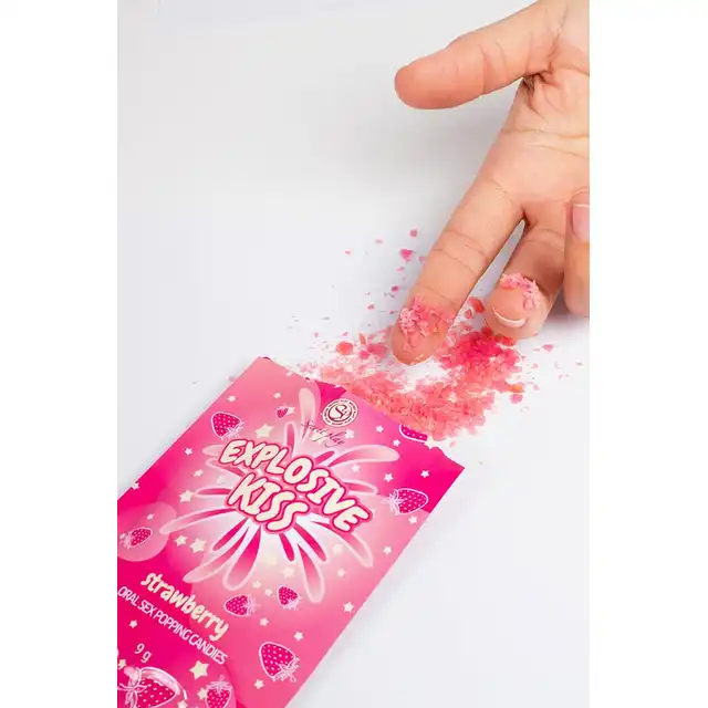 Secret Play - Strawberry Popping Candies. Strzelające cukierki stymulacyjne o smaku soczystej truskawki, dodaj element wow do swoich sesji seksu oralnego