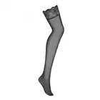 Obsessive - Merossa Stockings L/XL. Zmyskłowe, czarne, prześwitujące pończochy z szerokim pasem kwiatowej koronki