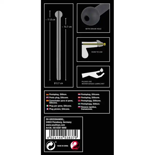 Penisplug - Penis Plug Piss Play black. Silikonowy dilator do cewki moczowej z wydrążonym środkiem