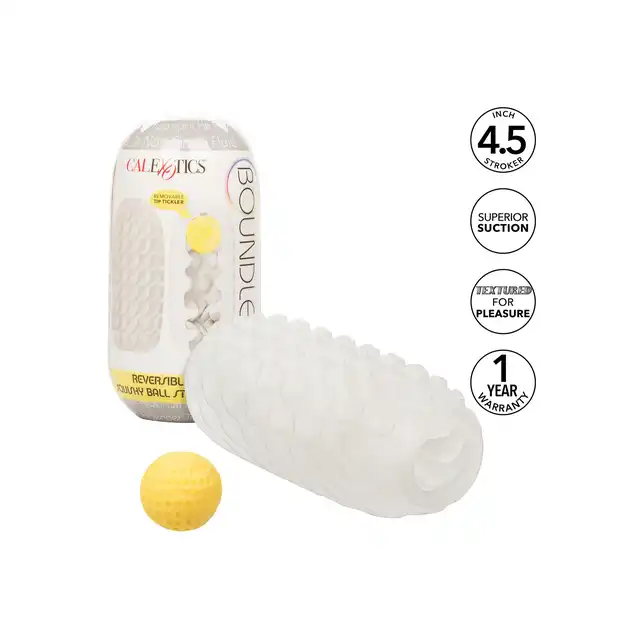 CalExotics - Boundless Squishy Ball Stroker Yellow. Masturbator z dwoma strukturami stymulacyjnymi, eksploruj nieograniczoną rozkosz z dwustronną strukturą i wyjmowaną kulką