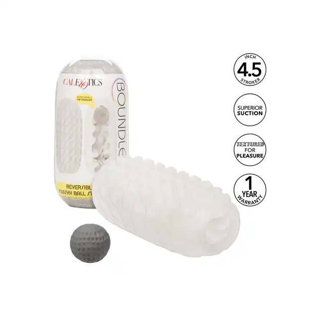 CalExotics - Boundless Squishy Ball Stroker Grey. Dwustronny masturbator, odkryj nieskończoną przyjemność w Twoich rękach z dwustronnym designem i wyjmowaną kulką