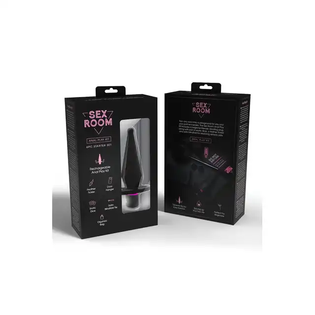 Sex Room - Anal Play Kit. 6-częściowy zestaw do zabaw analnych z czarnym plugiem wibrującym. Nowe spektrum wrażeń 