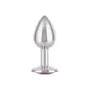 CalExotics - Jewel Small Amethyst Plug. Korek analny o bezszwowej metalowej konstrukcji z fioletowym kryształkiem w podstawie