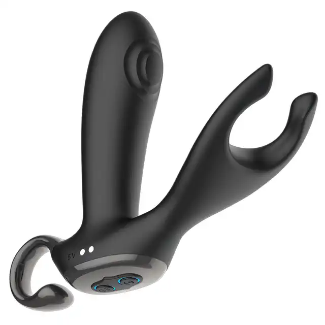 B-Series - Dual Tapping Anal Vibrator USB. Czarny silikonowy masażer prostaty z możliwością stymulacji jąder. Niesamowite doznania