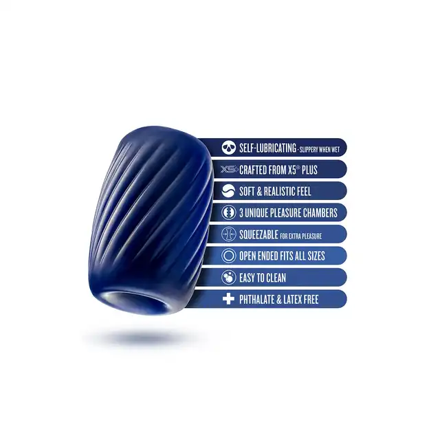 Blush - Rize Turbine Stroker Blue. Dwustronny masturbator kieszonkowy o wyjątkowych strukturach stymulacyjnych