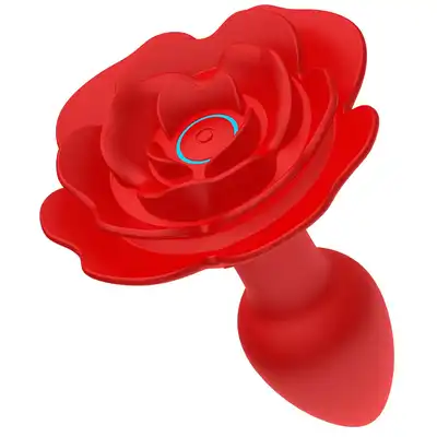 B-Series - Rose Rotating Butt Plug. Wibrujący i rotacyjny korek analny o pięknym kształcie czerwonej róży. Doskonały prezent