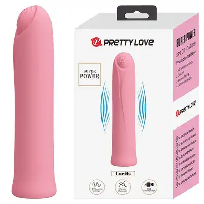 Pretty Love - Curtis. Prosty wibrator łechtaczkowy z stymulującymi okręgami na główce, niewielki rozmiar idealny do torebki