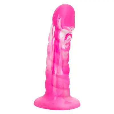 CalExotics - Twisted Ribbed Probe Pink. Silikonowe żebrowane różowe dildo z przyssawką w podstawie, eksploruj żebrowaną przyjemność