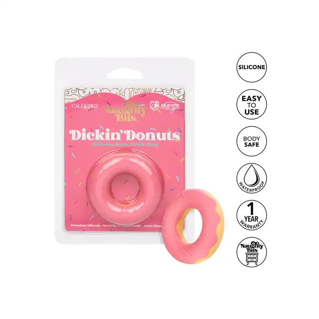 CalExotics - Dickin Donuts Silicone Ring. Pierścień na penisa o kształcie i wzorze donuta, słodkie gadżet wspomagający erekcję 