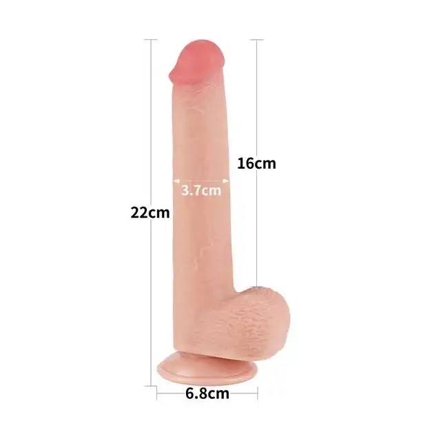 LoveToy - 9'' Sliding Skin Dual Layer Dong Flesh. Realistyczne dildo o żylastym trzonie i zarysowanej żołędzi, mocna przyssawka i podwójna gęstość materiału