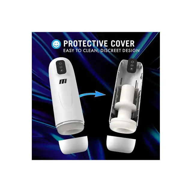 M for Men - Robo-Bator White. Męski masturbator z funkcją wibracji i posuwu, wyposażony w rozkoszny tryb Turbo Climax Boost