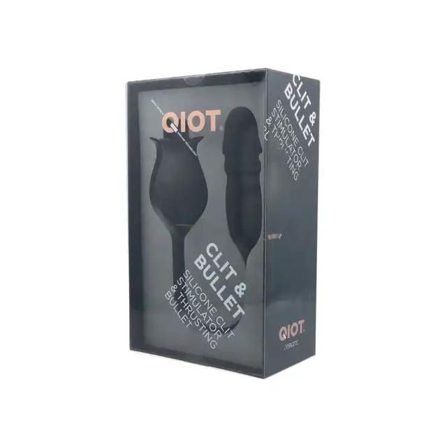 Qiot - Clit &amp; Bullet. Elegancki podwójny stymulator łechtaczki z różyczką z ruchomymi wypustkami, wibrujące jajeczko dopochwowe ze żłobieniem