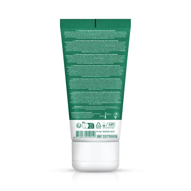 EasyGlide - Bio Aloë Vera Lubricant. Wodny lubrykant z kojącym aloesem i formułą 100% biologiczną i naturalną, zapewnia delikatne nawilżenie i pielęgnację skóry