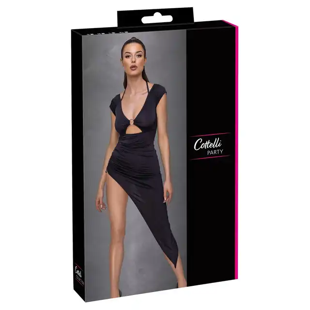 Cotelli Collection - Ruffles L. Asymetryczna sukienka z wyciętym bokiem. Finezyjne podkreślenie i wyszczuplenie sylwetki, idealna propozycja na imprezę