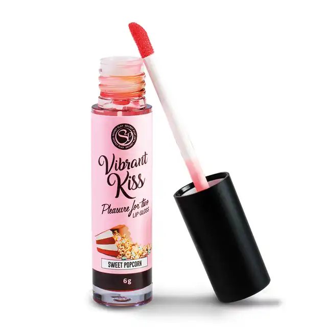 Secret Play - Lip Gloss Vibrant Kiss Sweet Popcorn. Stymulujący błyszczyk o smaku słodkiego popcornu, fale wibracyjne wywołujące mrowienie, pobudź zmysły i zwiększ przyjemność
