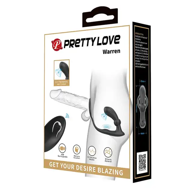 Pretty Love - Warren. Wibrujący stymulator prostaty połączony z pierścieniem na penisa, sterowanie pilotem