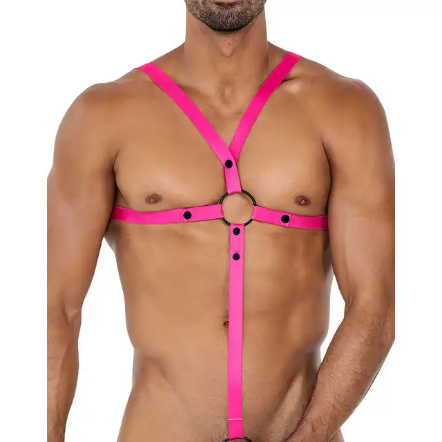 Cut4Men - Pink C-Ring Harness OS. Różowa stylowa i funkcjonalna uprząż dla mężczyzn, zmysłowy dodatek do męskiej garderoby
