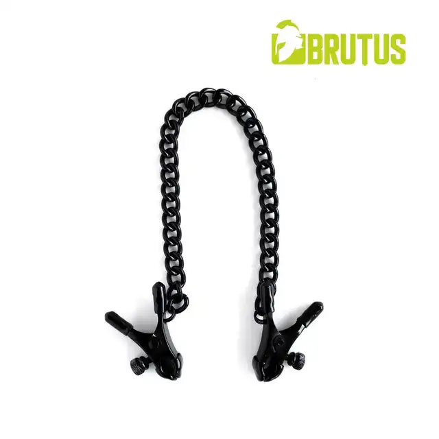 Brutus - BITE Czarny. Ciężkie zaciski na sutki z regulacją i wytrzymałym łańcuchem dla intensywnej stymulacji!