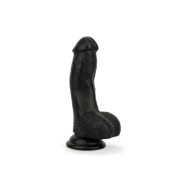 EasyToys - Dildo With Balls 12 cm Black. Realistyczne dildo z wyraźnymi żyłami i zakrzywionym trzonem, idealne do punktu G