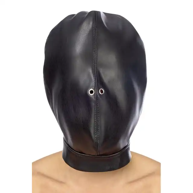 Fetish Tentation - BDSM Hood Mask. Czarna, wykonana ze sztucznej skóry wiązana maska BDSM. Doskonała dla uległego