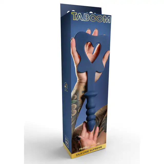 Taboom - Silicone Paddle &amp; Plug Blue. Innowacyjny, silikonowy duet, packa w kształcie motyla z koralikowym korkiem analnym, oferuje podwójną przyjemność