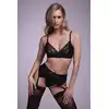 Christine - 3pc Sanne S/M. Czarny komplet damskiej bielizny z nadrukiem panterki w połączeniu z koronką
