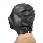 Fetish Tentation - BDSM Hood Mask. Czarna, wykonana ze sztucznej skóry wiązana maska BDSM. Doskonała dla uległego