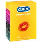 Durex - Pleasure Mix 40szt. Zestaw prezerwatyw z wypustkami i prążkami, dodatkowo nawilżane żelem stymulującym dla niezapomnianych doznań