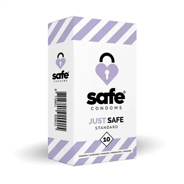 Safe Condoms - Just Safe Standard 10szt. Klasyczne prezerwatywy dodatkowo nawilżane silikonowym lubrykantem