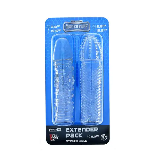 Menzstuff - Penis Extender Pack Clear. Zestaw dwóch przezroczystych przedłużek na penisa ze stymulującymi wypustkami