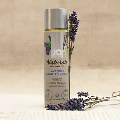 System Jo - Naturals Massage Oil Lavender &amp; Tahitian Vanilla 120ml. Aromatyczny wegański olejek do masażu o zapachu lawendy i wanilii