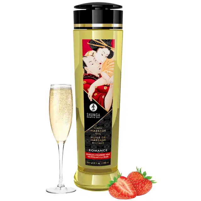Shunga - Massage Oil Romance Strawberry Wine 240 ml. Luksusowy olejek do masażu o zapachu truskawki i szampana