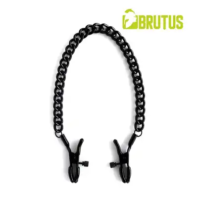 Brutus - Crocodile. Czarne zaciski na sutki z regulowanym naciskiem i wytrzymałym łańcuchem dla pasjonatów BDSM!