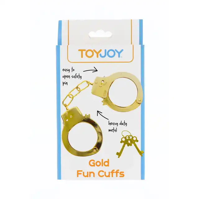ToyJoy - Gold Handcuffs. Klasyczne metalowe kajdanki w złotym kolorze, w zestawie 2 kluczyki