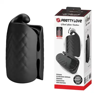 Pretty Love - Black Glans Trainer. Kompaktowy wibrujący masturbator z ruchomą łezką stymulującą główkę penisa