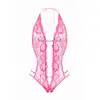 Christine - Renee Pink S/M. Uwodzicielskie różowe body, body z dziurką, wykonane z elastycznej koronki o kwiatowym wzorze