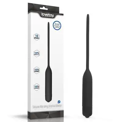 LoveToy - Urethral Dilator Vibrating Black. 10-Stopniowy wibrujący dilator z elastycznym silikonowym trzonem i długą sondą