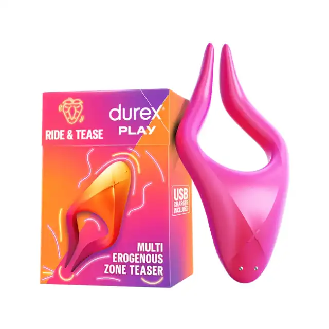 Durex Play - Ride &amp; Tease. Wielofunkcyjny stymulator stref erogennych z 2 wibrującymi końcówkami, zabawka dla niej i dla niego
