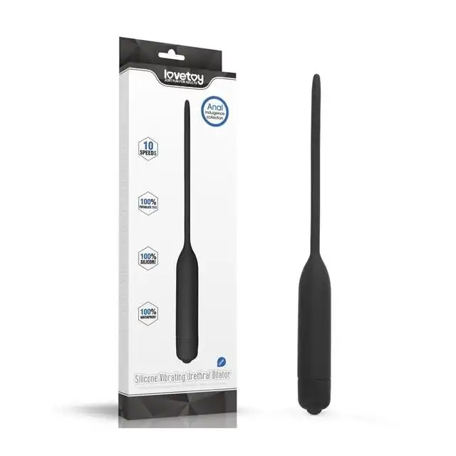 LoveToy - Urethral Dilator Vibrating Black. 10-Stopniowy wibrujący dilator z elastycznym silikonowym trzonem i długą sondą