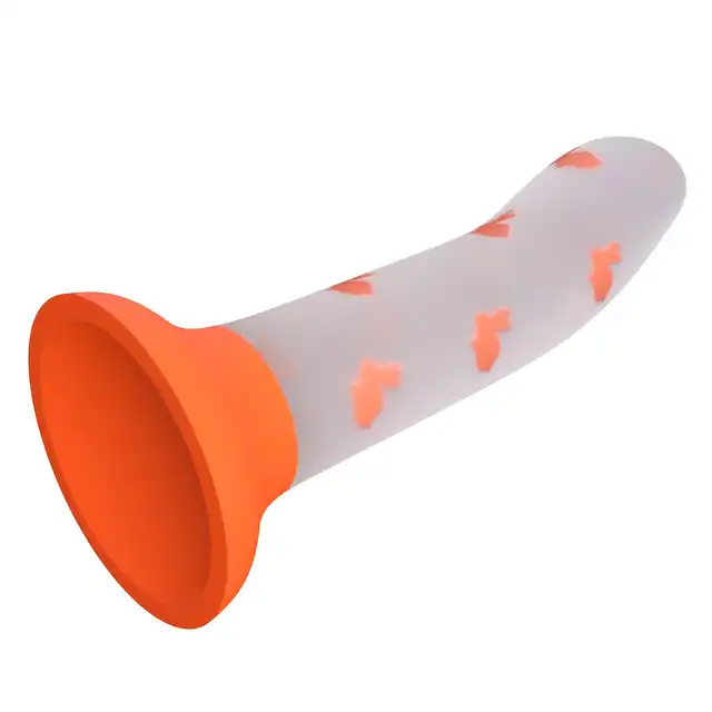 Pretty Love - Magical Nightfall. Realistyczne dildo z przyssawką i elementami świecącymi w ciemności, żółto-pomarańczowe króliczki