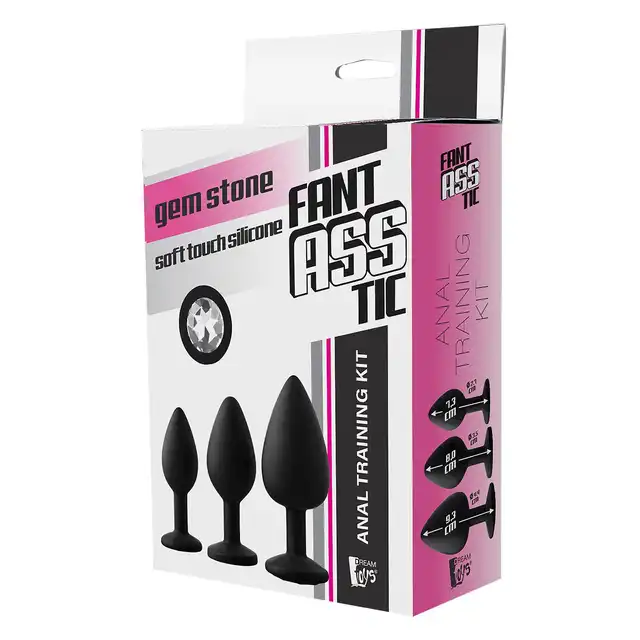 DreamToys - Fantastic Anal Training Kit White Stone. Zestaw korków analnych w trzech rozmiarach, wykonanych z miękkiego silikonu z błyszczącymi kamieniami szlachetnymi
