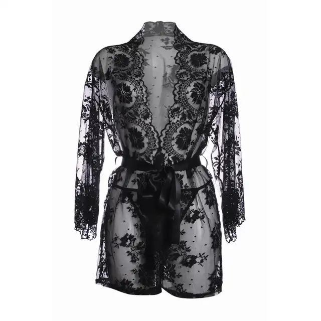 Christine - Graceful S/M. Luksusowe kimono z delikatnej koronki o kwiatowym wzorze, delikatny i zwiewny materiał podkreślający kobiecość