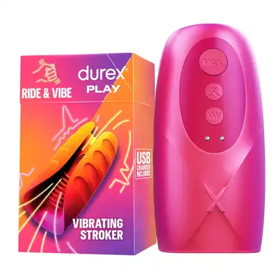 Durex Play - Ride &amp; Vibe. Innowacyjny masturbator z funkcją wibracji i lizania, przycisk MAX dla maksymalnej przyjemności