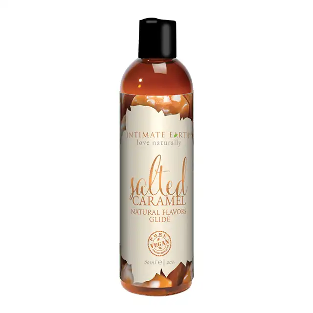 Intimate Earth - Natural Flavors Glide Salted Caramel 60 ml. Karmelowy, smakowy lubrykant o gładkiej konstystencji, na bazie wody. Uczta dla zmysłów. 